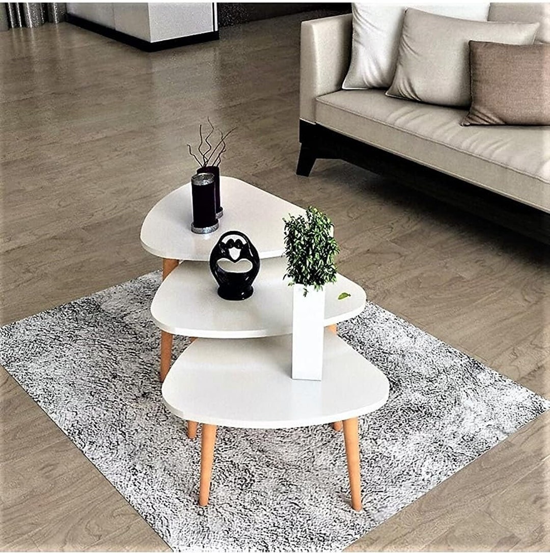 Coffee Table special Form 3 Unit Oak and White Wood Legs Etsy