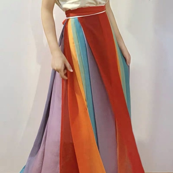 Personalized Custom High Waist Rainbow Skirt Handmade Vintage Swing Skirts Party Event Fashion