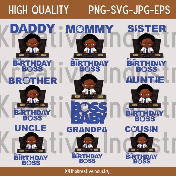 African American Boss Baby Boy Birthday Shirt Bundle PNG SVG,Afro Matching Family,Digital File,Transparent,Cricut,Silhouette,Sublimation