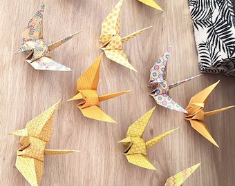 Grues en origami - 10 - couleur jaune