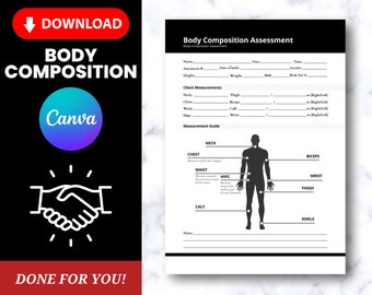 FITNESS ASSESSMENT Personal Trainer Form, Fitness Coach Assessment Form, Body Composition, Client Analysis Form, Canva Template