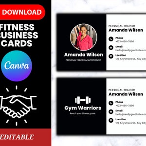 PERSONAL TRAINER Visitenkarten, Fitness Coach Visitenkarten, Visitenkarten Vorlage Fitnessstudio, Visitenkarten Vorlage Fitness, Canva Template