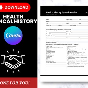 MEDICAL HISTORY Personal Trainer Form, Health History Template, Fitness Coach Health Form, Fitness Assessment, Client Intake, Canva Template