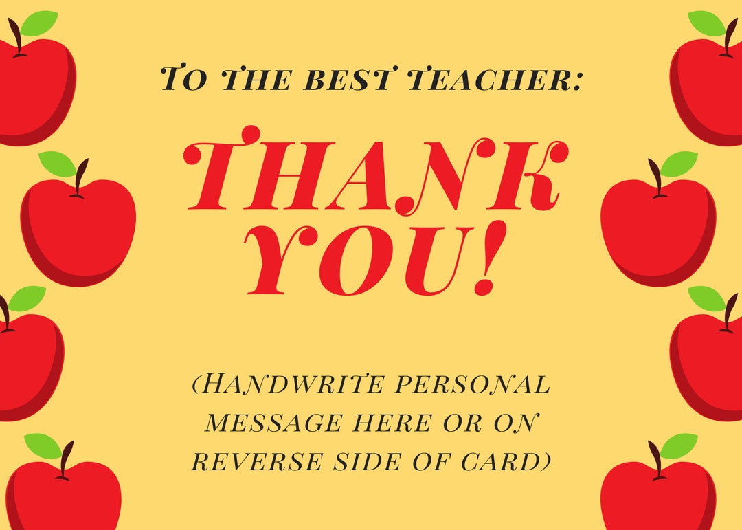 Thank You Card For Teacher Teacher Thank You Note Teacher Etsy