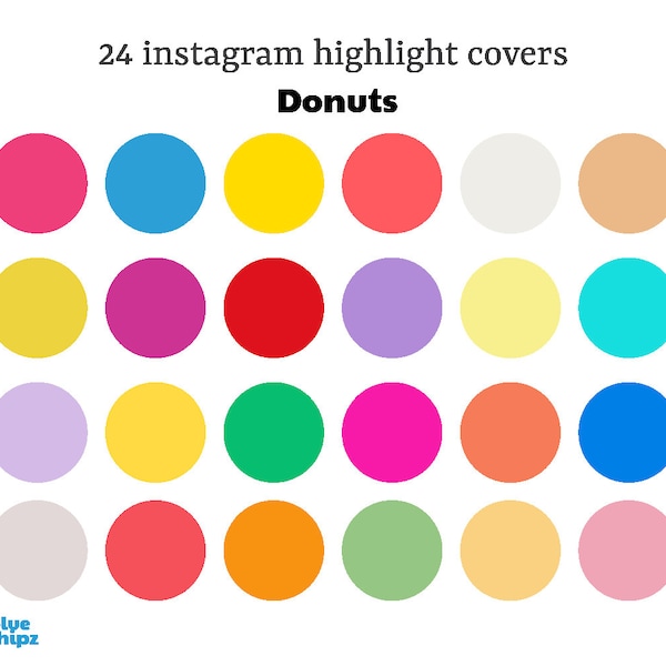 24 Instagram High Light Colors - Donuts Inspired, Colorful Solid IG Covers, Social Media Icons, Ready to Post - PNG files