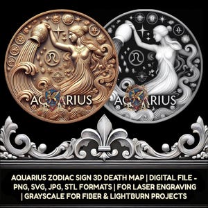 Wassermann Sternzeichen 3D Tiefe Karte Digitale Datei | PNG-, jpg-, STL-Formate | CNC-Gravur, Lasergravur, 3D-Druck | Astrologie-Kunst