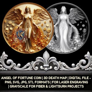 Angel of Fortune Münze 3D Tiefe Karte Digitale Datei - Lotterielos Rubbellos Thema | PNG-, SVG-, JPG-Formate für die Lasergravur