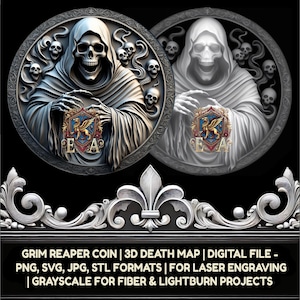 Grim Reaper 3D Depth Map | Gothic Coin Digital Download | Laser Ready File | CNC Compatible Coin | Instant Download For Wood, Metal, Acrylic