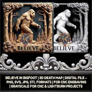 Bigfoot 3D Depth Map | CNC Router File | Laser Engraving Template | Sasquatch Digital Download | Instant Cryptid Art | Lightburn