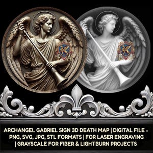 Erzengel Gabriel Münze 3D tiefen Karte Digitale Datei - PNG, SVG, JPG Formate für die Lasergravur | Graustufen für Fibre & LightBurn Projekte