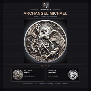Archangel Michael Coin 3D Depth Map Digital File - PNG, SVG, JPG Formats for Laser Engraving | Grayscale for Fiber & LightBurn Projects