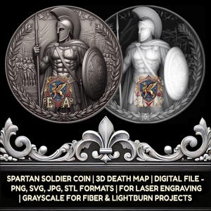 Spartan warrior 3D tiefen Karte | HD Altgriechisch | Laserfertige Graustufen-Datei | Sofortdownload | Kommerzielle Nutzung | LightBurn, XTool, CNC