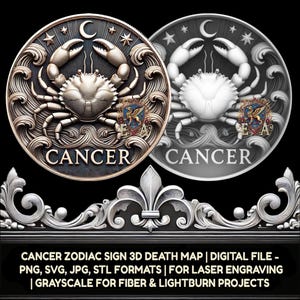 Cancer Sternzeichen 3D Tiefe Karte Digitale Datei | PNG-, jpg-, STL-Format | CNC-Gravur, Lasergravur, 3D-Druck | Astrologie-Kunst, Krabben-Symbol