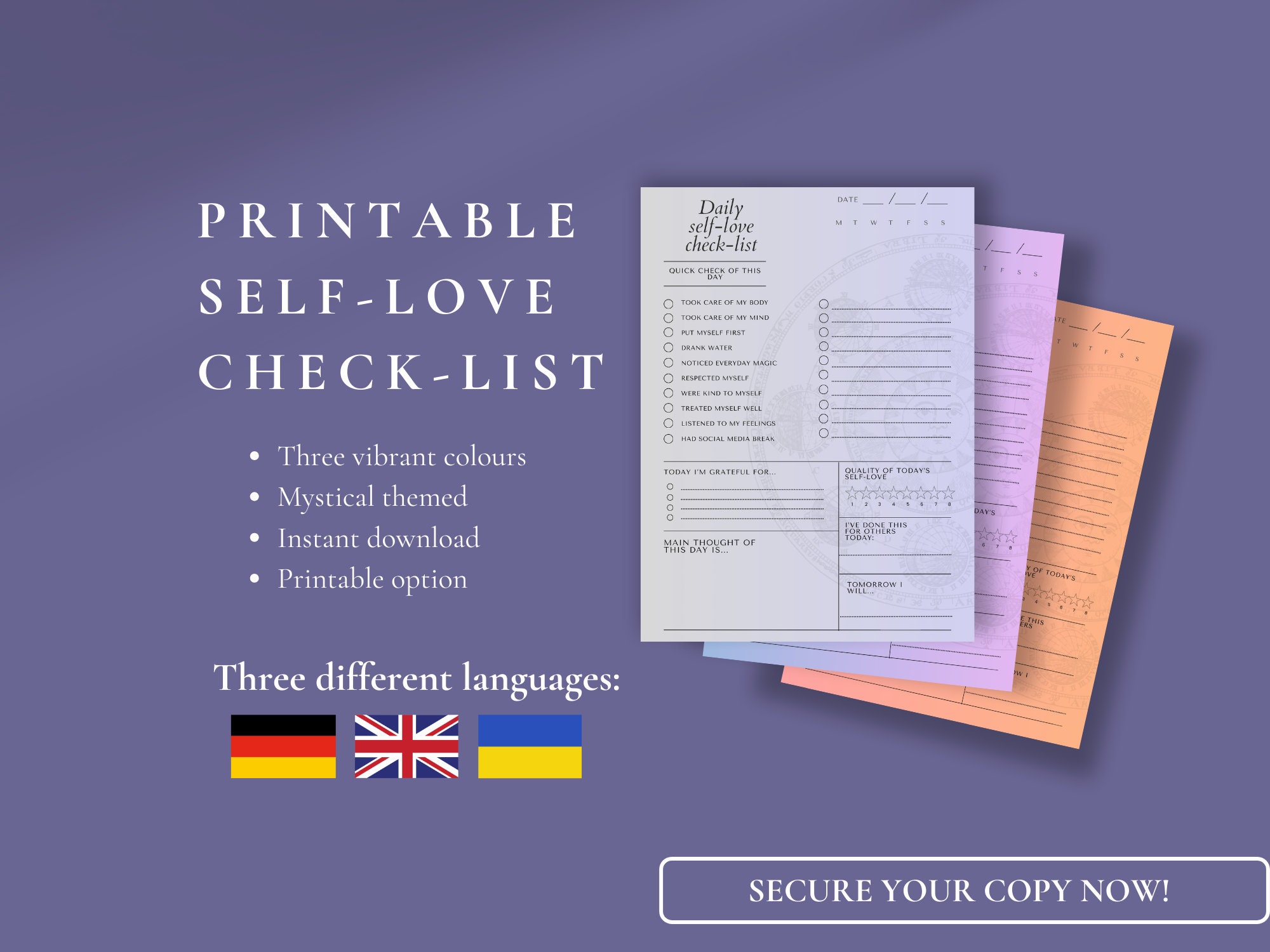 Printable Self-love Check-list / Magic Digital Planner / Witch Check-list for Mental Health ...