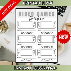 Videospiel-Tracker Druckbare PDF | Nintendo Switch Spiele Wunschliste Planer & Gamer Journal
