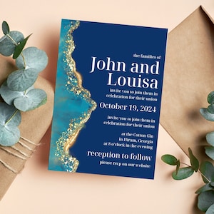 Navy, Teal, and Gold Invite