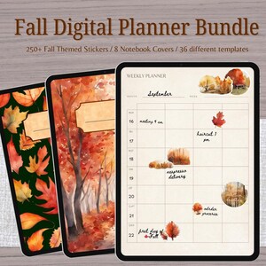 Fall Digital Planner Bundle – Autumn Stickers & Notebook Covers for GoodNotes
