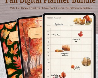 Fall Digital Planner Bundle – Autumn Stickers & Notebook Covers for GoodNotes