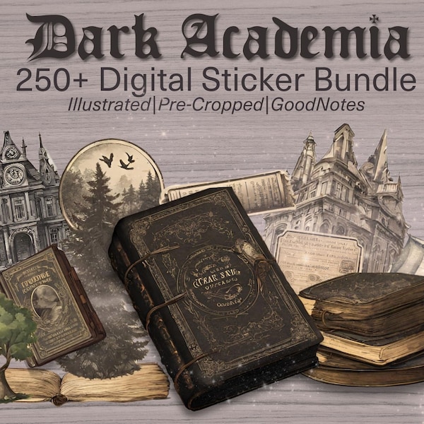 Dark Academia Digital Stickers Bundle | 250+ Illustrated Elements | GoodNotes