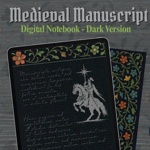 Carnet numérique manuscrit médiéval, journal académique sombre, iPad parchemin noir GoodNotes