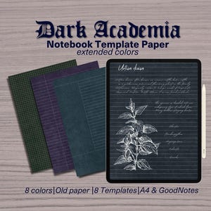 Dark Academia Notebook Paper Templates in 8 Farben 64 Seiten – A4 Printable & GoodNotes Friendly