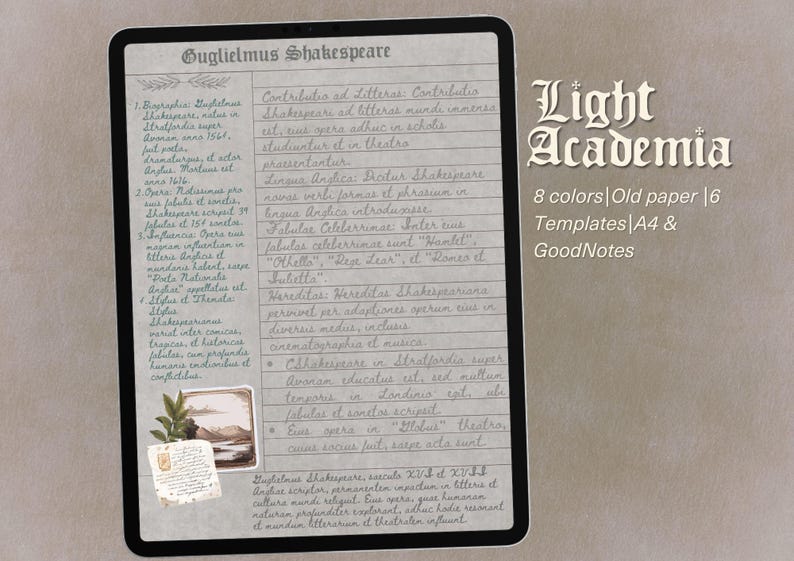 Light Academia Notebook Paper, A4 Printable Pages, Digital GoodNotes Templates image 7