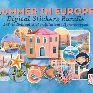 Summer in Europe Digital Sticker Bundle | 290+ Mediterranean & Beach-Themed Stickers for GoodNotes