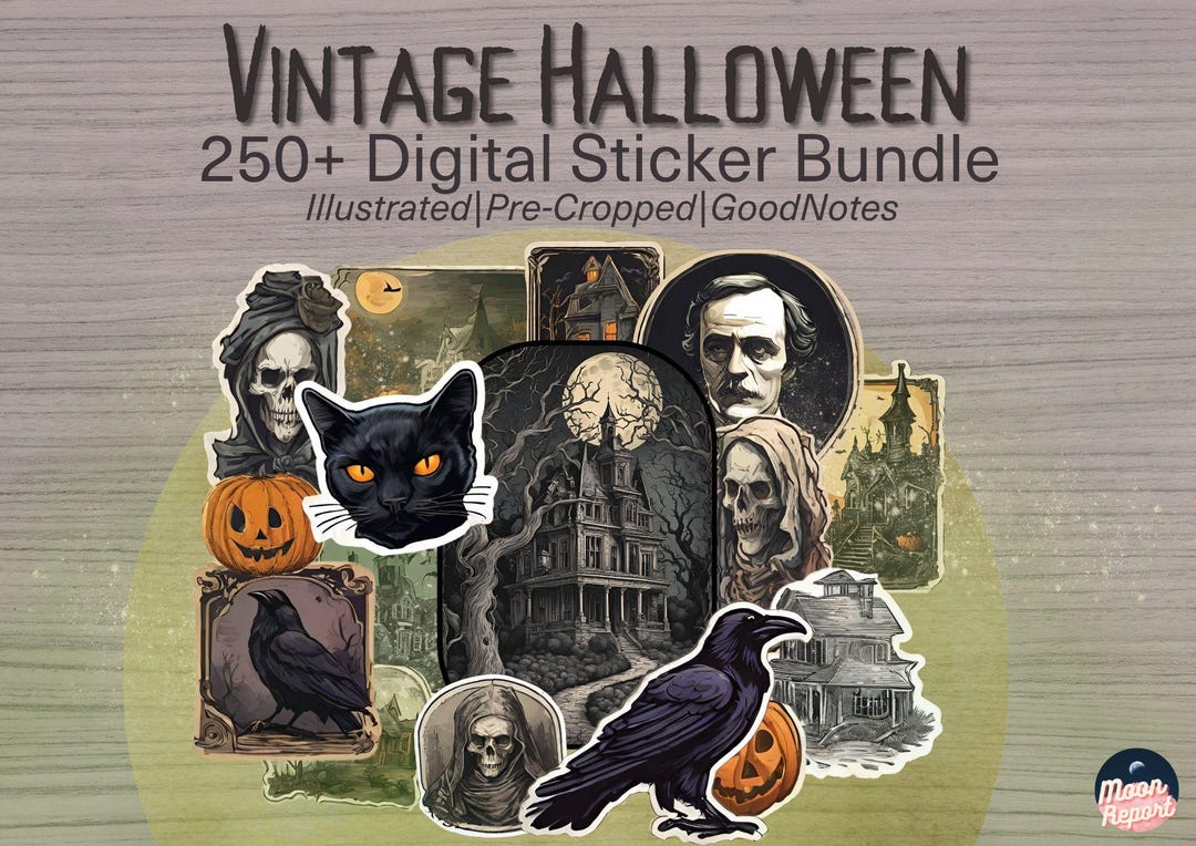 Vintage Style Halloween Sticker Pack – 260 Witchy PNG Stickers for ...