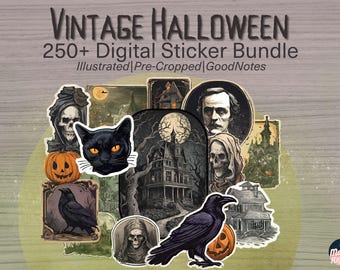Digitala Halloween-klistermärken i vintagestil – 260 häxiga PNG-klistermärken för GoodNotes, dagböcker och planerare