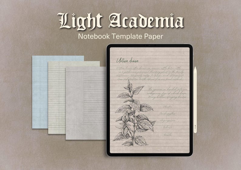 Light Academia Notebook Paper, A4 Printable Pages, Digital GoodNotes Templates image 1