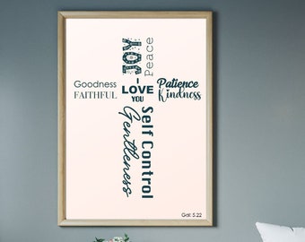 Cross Poster, Christian Wall Art, Instant Download, Galatians 5:22-23, Home Decor, Fruit of the spirit, Bible Verse, Printable, Christ