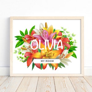 Custom Personalised Colourful, Flower Poster for Kids, Personalised Sign, Nursery Wall Print, Personalised Gift, Kids Poster, Gender Neutral