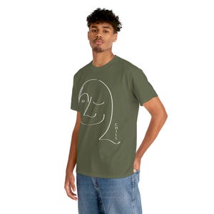 Chill, Tee, Slang, Urban, Culture, Chill out, Face, Funny, Humorous, Simple, Line Drawing, Fun, Contemporary Art, Unisex Cotton T-Shirt
