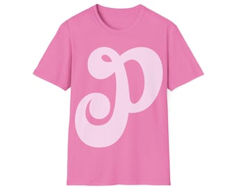 Initial 'P' Unisex Softstyle T-Shirt, personalisiertes Geschenk, mutiges buntes T-Shirt, lebendiges T-Shirt, benutzerdefinierte Initiale Shirt, Name Initial T-Shirt
