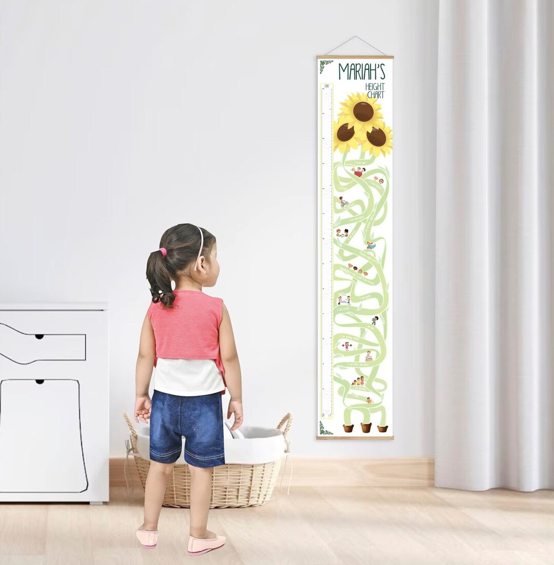 Personalised Affirmations Sunflower Height Chart, Kids Room, Growth
