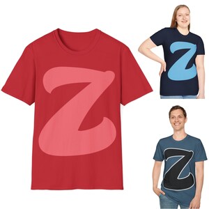 Camiseta unissex Softstyle com a inicial 'Z' divertida para um estilo personalizado, camiseta atraente, camiseta com nome personalizado, blusa gráfica exclusiva, camiseta casual