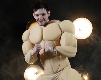 Traje de músculos para cosplay traje beige