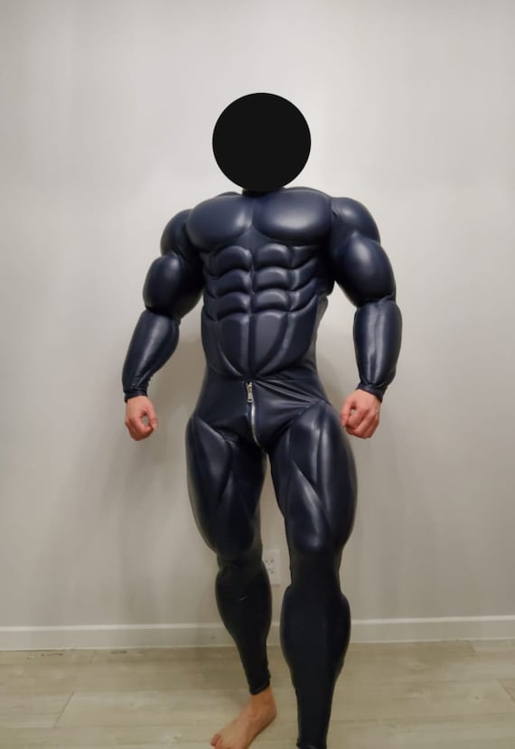 Blue Faux Leather Muscle Suit -  Canada