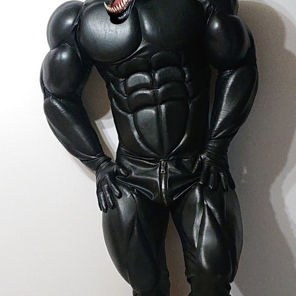 Muscle suit for cosplay black faux leather