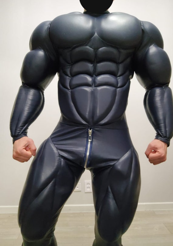 Blue Faux Leather Muscle Suit -  Finland