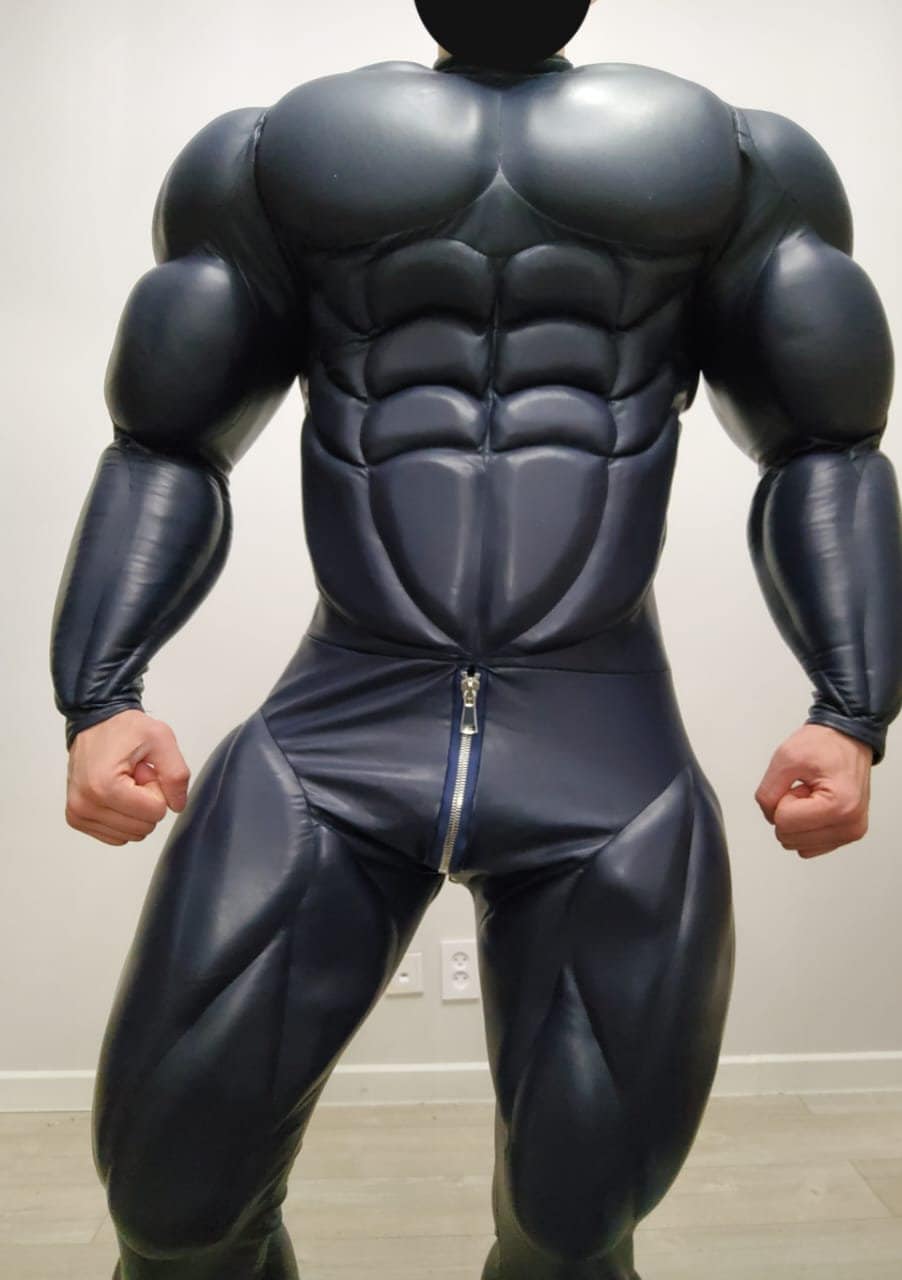 Blue Faux Leather Muscle Suit Etsy
