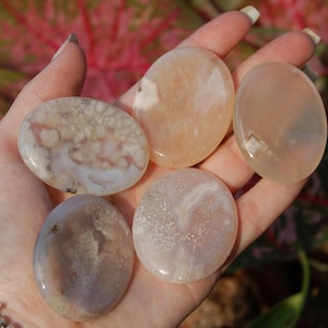 Flower Agate Worry Stone: Natural Polished Sakura Agate