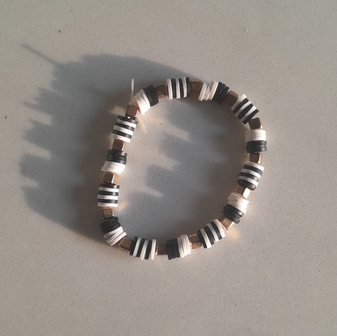 Buy Black and White Clay Bead Bracelet Online in India