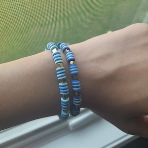 2 Pack Baby Blue and Dark Blue Clay Bead Bracelet
