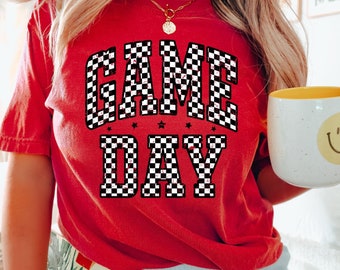 Comfort Colors Shirt, Game Day Shirt, Football Shirt, Red and Black, Women&#39;s Football, Preppy Football, Football Mom, Cute Football Shirt