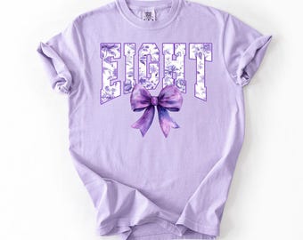 8th Birthday Shirt, Eight Shirt, Coquette Birthday Shirt, Comfort Colors Shirt, 8th Birthday Girl, Girl Birthday Gift, Purple Floral Toile