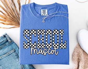 Comfort Colors Shirt, Custom Mascot Shirt, Checkered Mascot, Custom Team Shirt, Custom School Shirt, School Mascot Shirt, Team Name Shirt