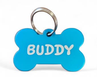 Placa de identificación para mascotas con forma de hueso, grabada con láser y personalizada para perros.