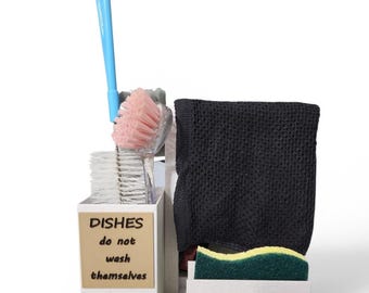 Organizador de fregadero para esponjas/fregaderos y cepillos con colgador para paños de cocina.