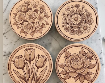 Juego de 4 posavasos de corcho con estampado floral